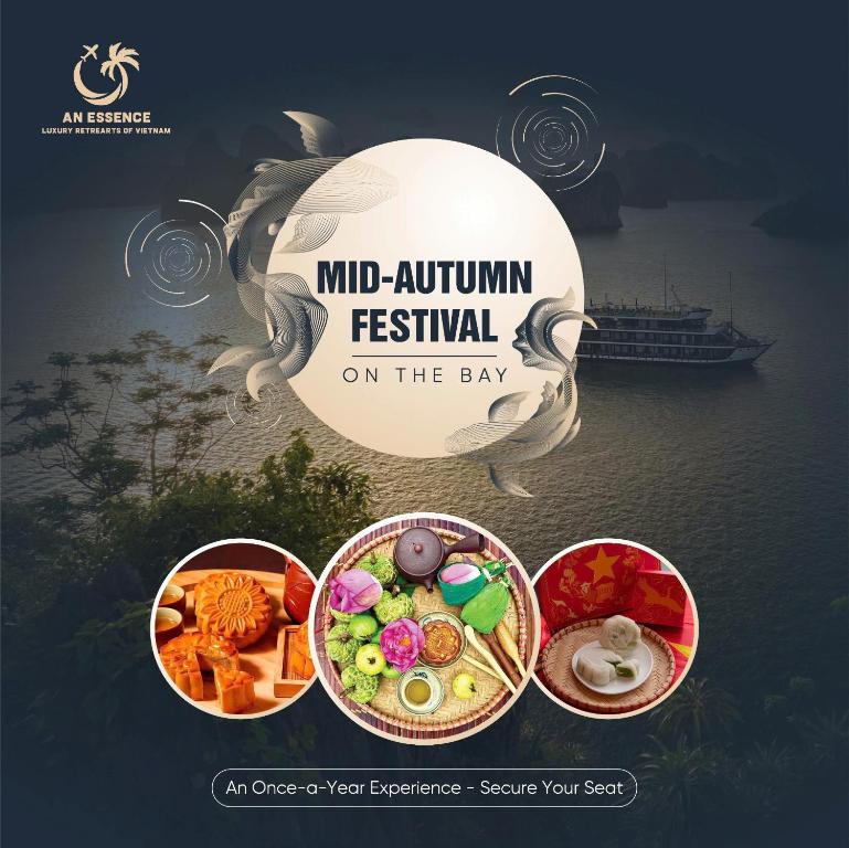 a flyer formid autumn festival on the bay with food and a boat at Hera Grand Luxury Cruise in Ha Long
