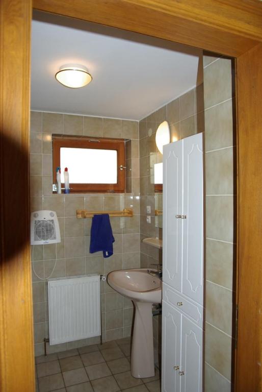 a bathroom with a sink and a toilet at le gutty - maison de vacances in Natzwiller