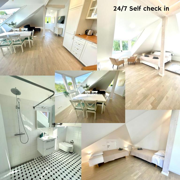 a collage of photos of a kitchen and living room at Luxury Central Apartment Easy Kaunas in Kaunas
