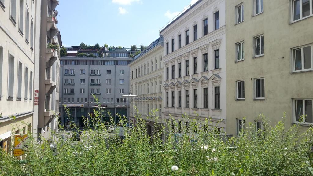 eine Gruppe von Gebäuden in einer Stadt mit Pflanzen in der Unterkunft Apartments-in-vienna in Wien