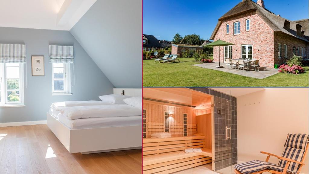 two images of a bedroom and a house at Hummerklippen b in Süderende