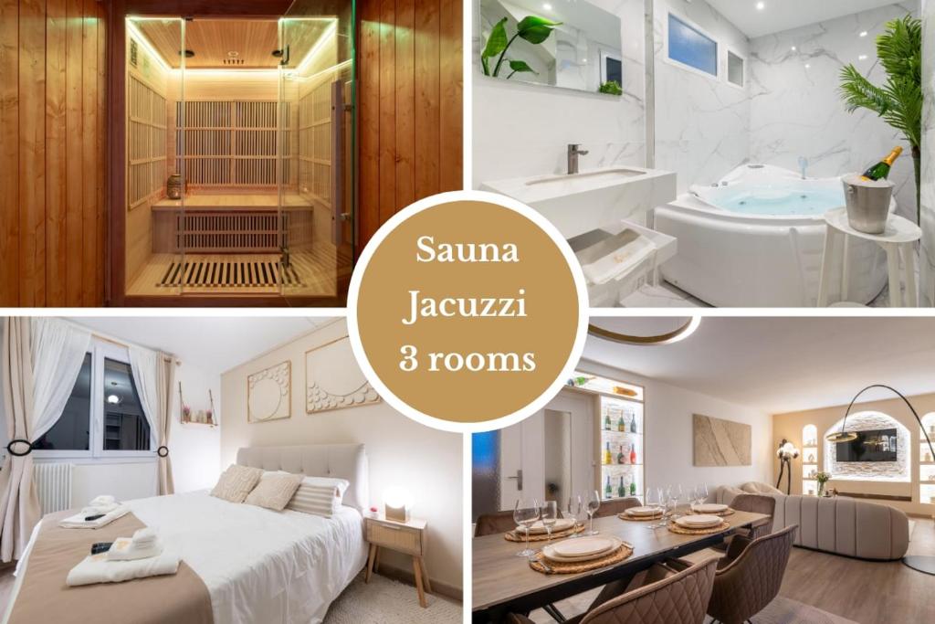 Ένα ή περισσότερα κρεβάτια σε δωμάτιο στο Luxurious 3 Bedrooms Sauna Jacuzzi