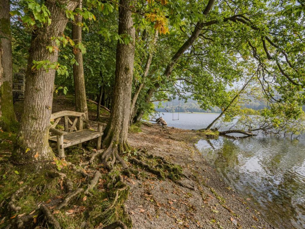 a wooden bench sitting next to trees near a body of water at 3 Bed in Water Yeat SZ079 in High Nibthwaite