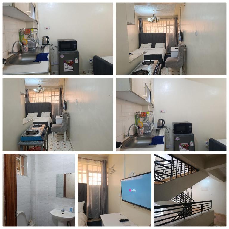 a collage of photos of a room with beds and a desk at Zuri studio in Kinoo