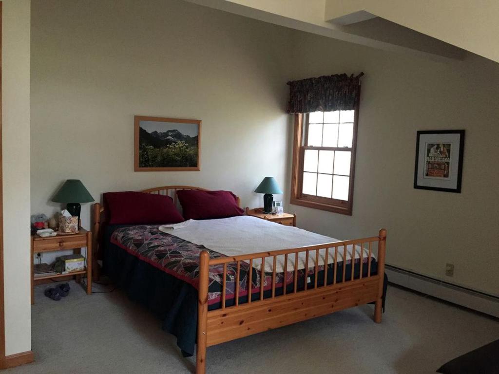 a bedroom with a bed and a window at Gorgeous Eco-Friendly Cottage Rental with a Gazebo in Jamaica, Vermont in Jamaica