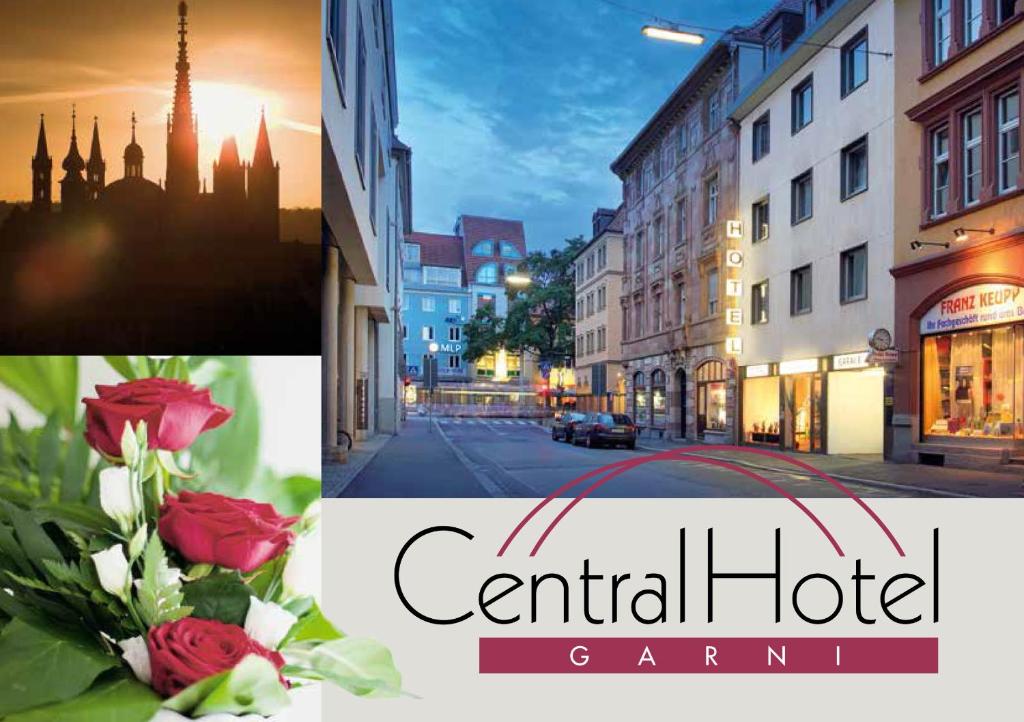 een collage van foto's van een stad met rozen bij Central Hotel Garni in Würzburg