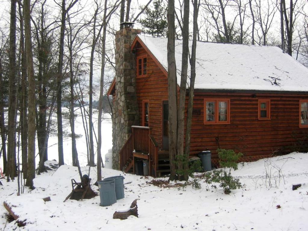 Idyllic Waterfront Log Cabin in Wayne County Overlooking Lake Wallenpaupack, Pennsylvania v zimě