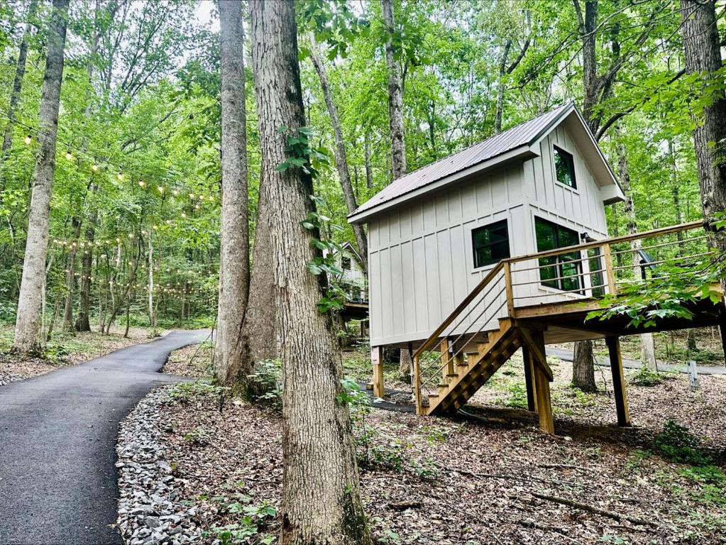 a tree house in the middle of a road at Breathtaking Treehouse with Barbecue and Hot-tub in Scottsboro, Alabama in Grant