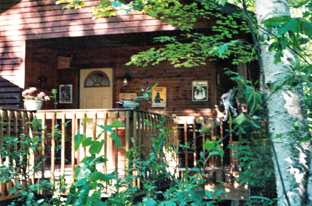a house with a wooden porch with a gate at Cabin Surrounded by Sublime Nature near Lake Huron, Michigan in Port Austin