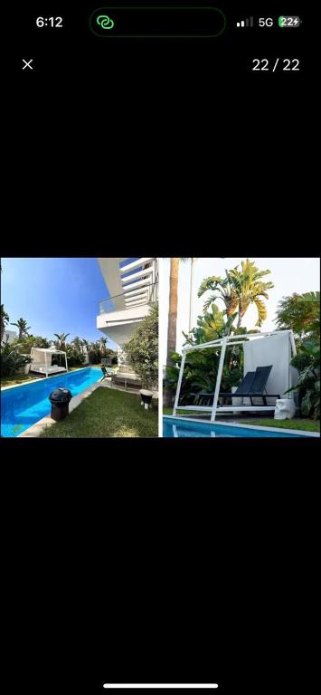 a page of a website with a picture of a pool at RDC Villa avec Jardin & Piscine Privée in El Aouina Station