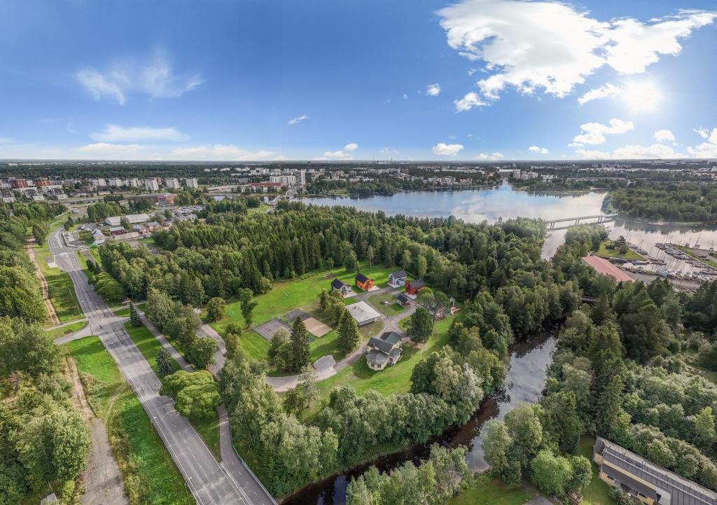 an aerial view of a park next to a river at Villa Uleå - Villa Oulu in Oulu