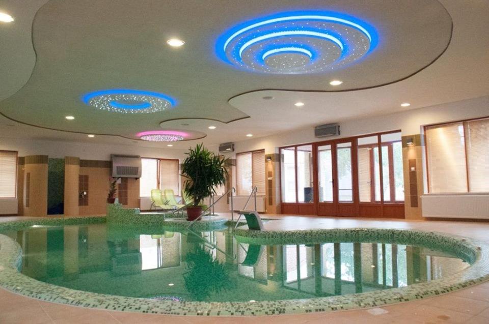 a large lobby with a pool of water in the ceiling at Bornemisza Kuria in Tiszabecs