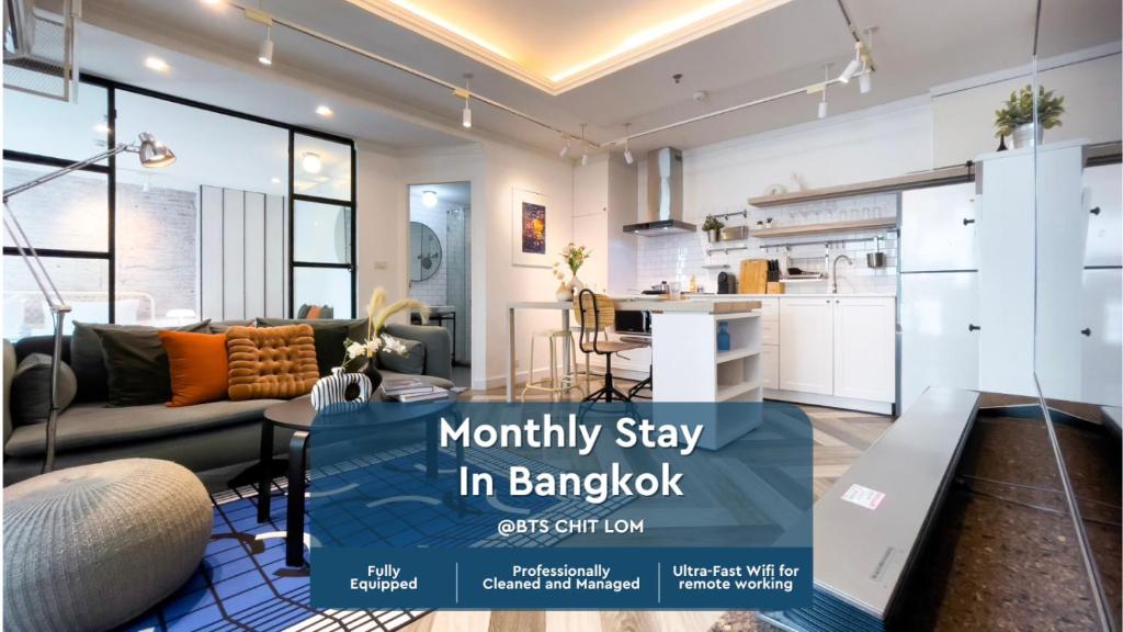 Kuchyň nebo kuchyňský kout v ubytování Prime Chidlom 50sqm l Large Kitchen l Walk to BTS l Wifi