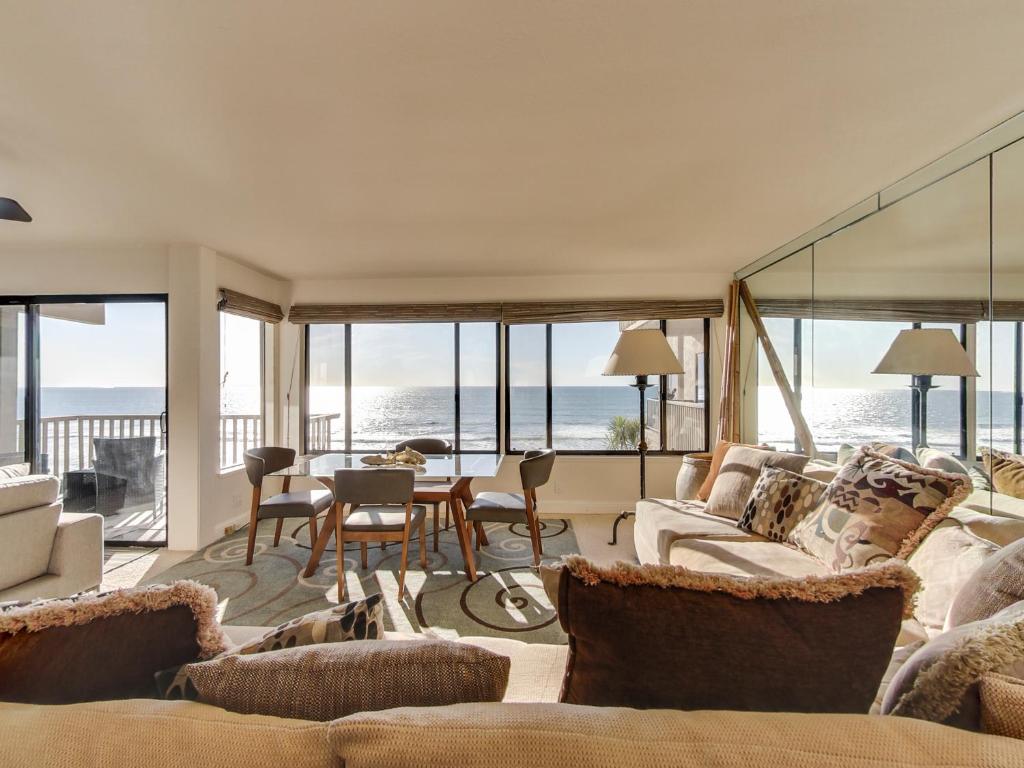 a living room with a view of the ocean at Solana Oceanfront with Pool, Spa, Ocean Views in Solana Beach