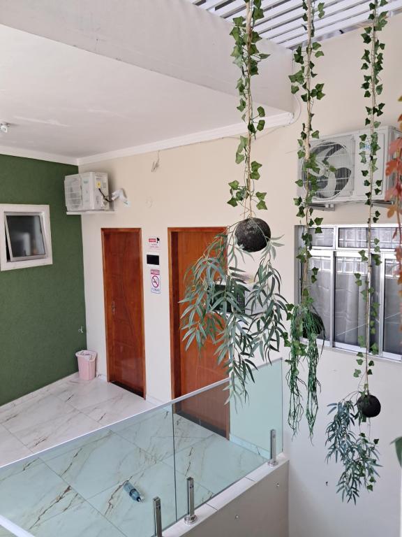 a room with potted plants hanging from the ceiling at Suite Família a 10min do aeroporto in Guarulhos
