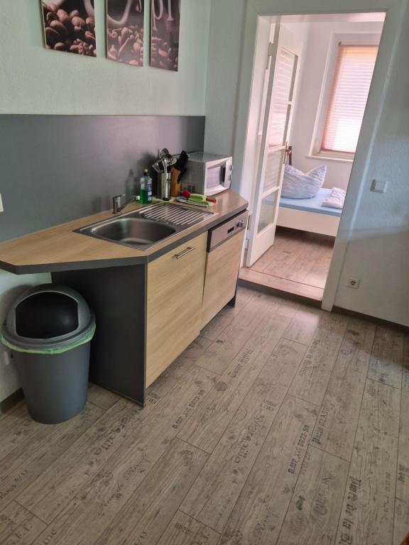 a kitchen with a sink and a counter top at Haus am Wendsee in Brandenburg an der Havel