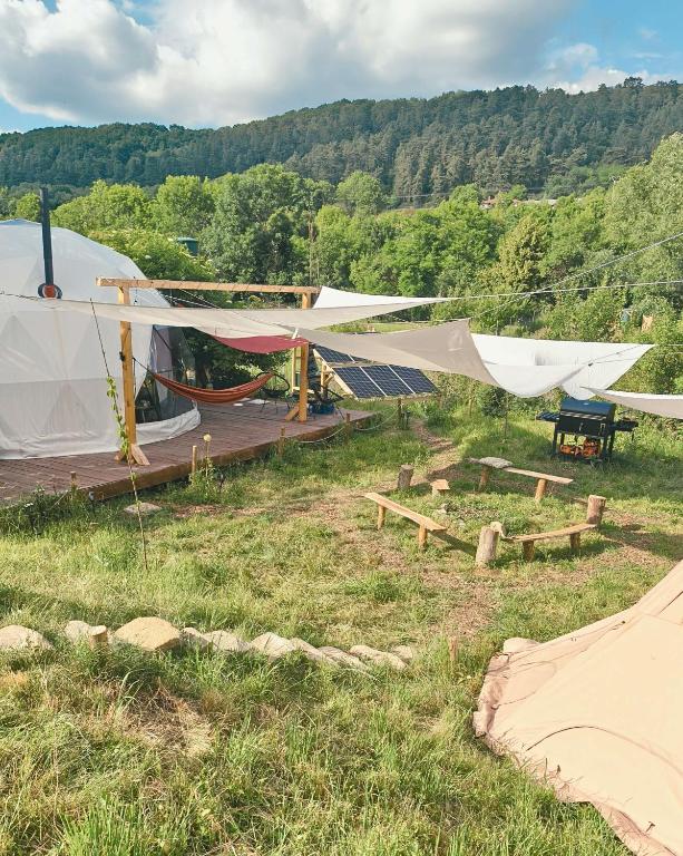 a group of tents sitting on top of a field at Pacha Garden - The Dome in Miceşti