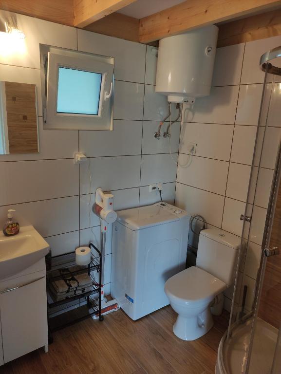 un piccolo bagno con un water e un lavandino di Domek letniskowy Słoneczny Zakątek a Frombork