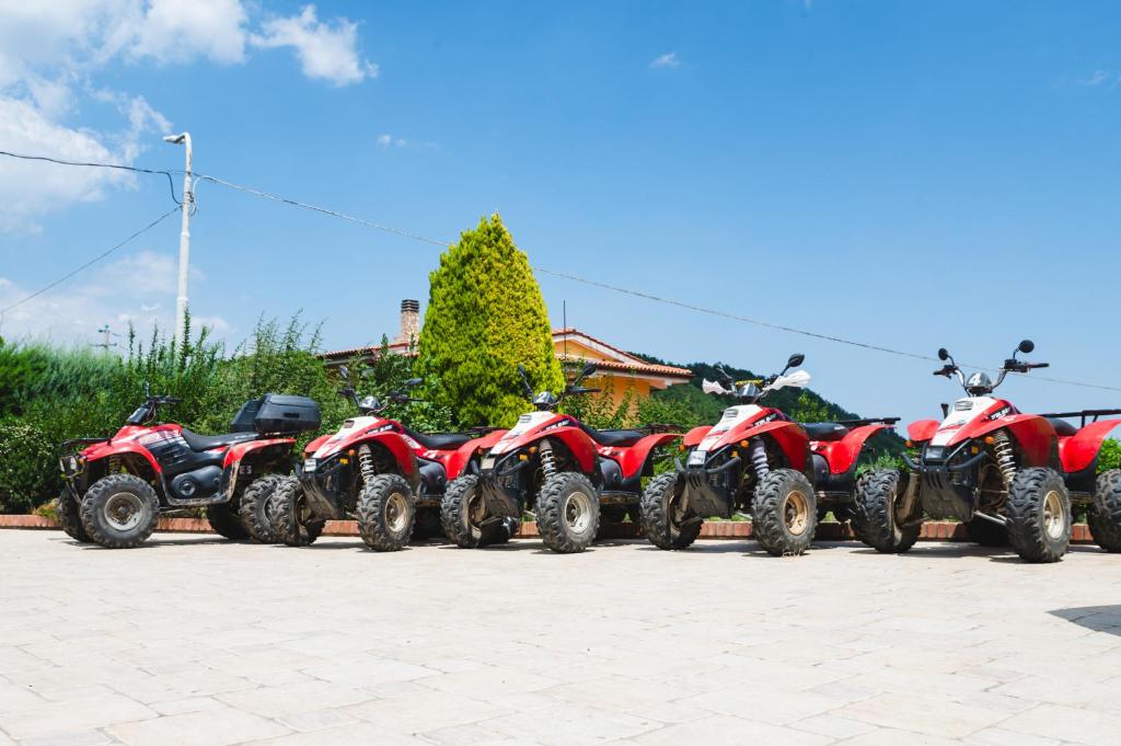 a row of red motorcycles parked next to each other at Tenuta MalescioQuintieri in Fagnano Castello