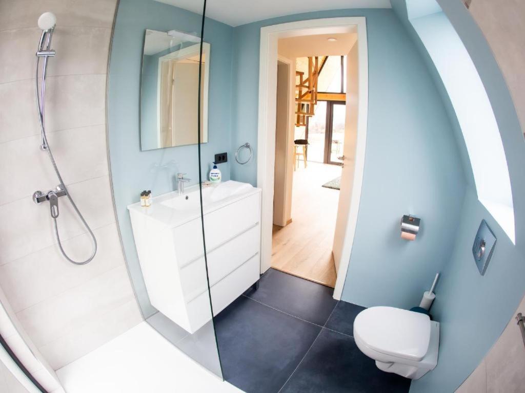 a bathroom with a white sink and a mirror at Vatra Barsei in Tohanu Nou