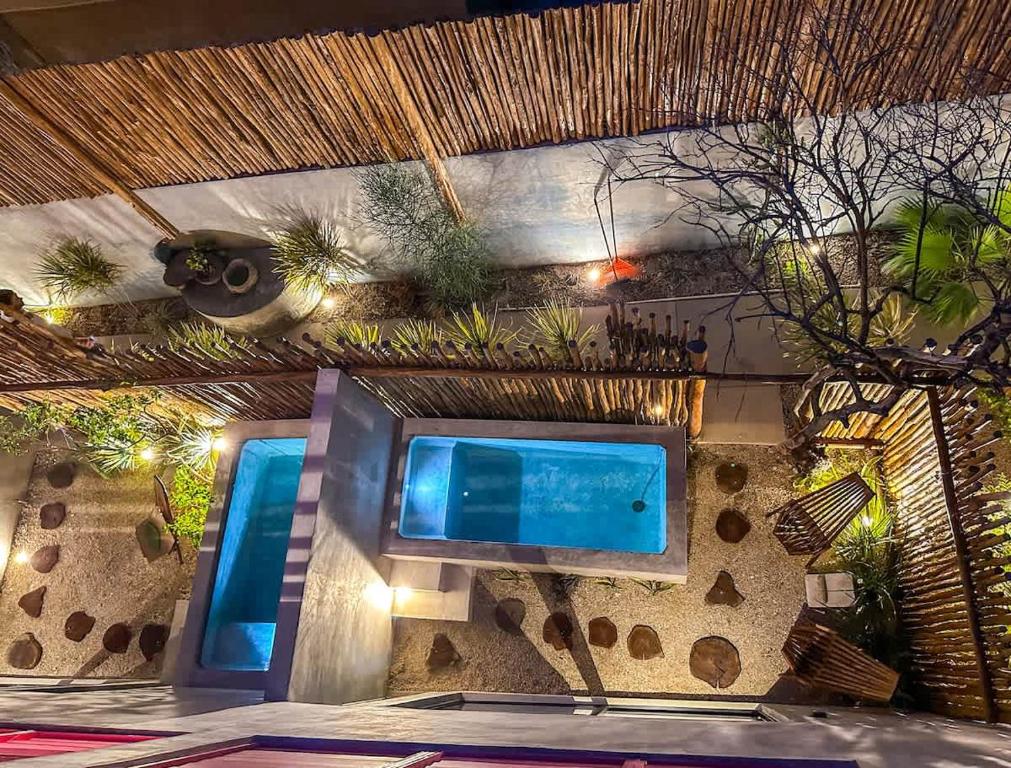 a room with a tv on a wall with plants at The Heart of the City Room 3 in Mérida