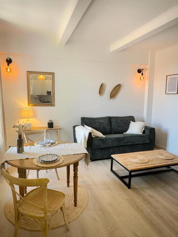 a living room with a couch and a table at Studio Saint-Rémy-de-Provence centre in Saint-Rémy-de-Provence
