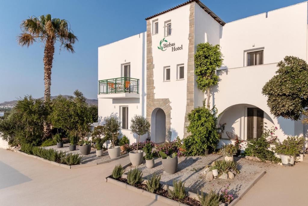 a building with plants in front of it at Birbas Hotel in Agia Anna Naxos