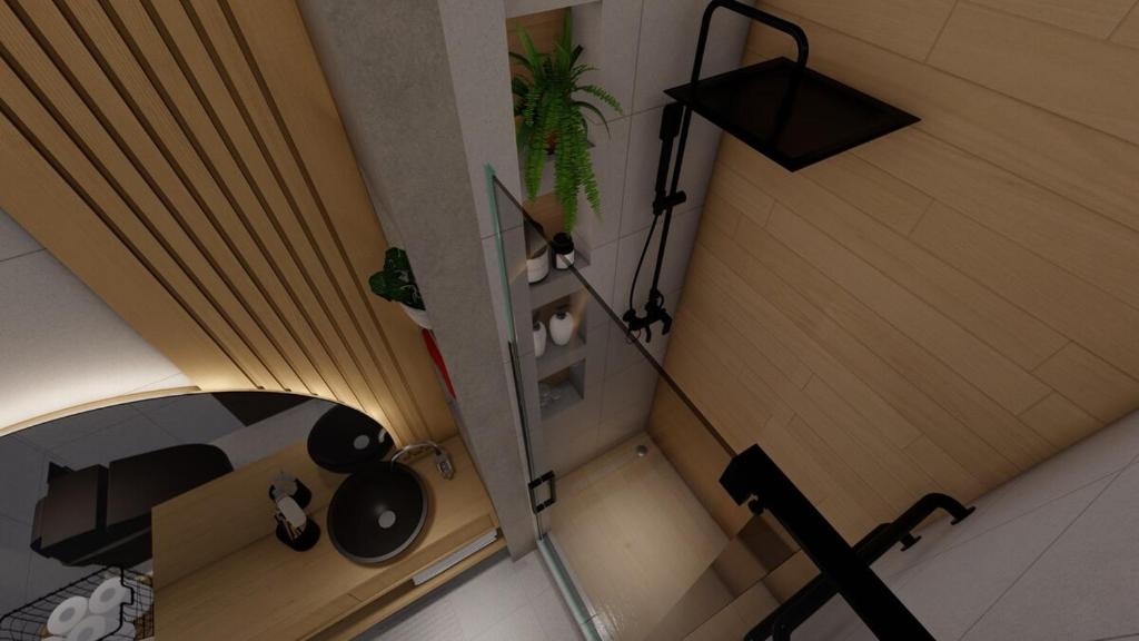 una vista aérea de una habitación con una mesa y una lámpara en Luxury 3-Bedroom Home in Maitama Abuja, en Abuja