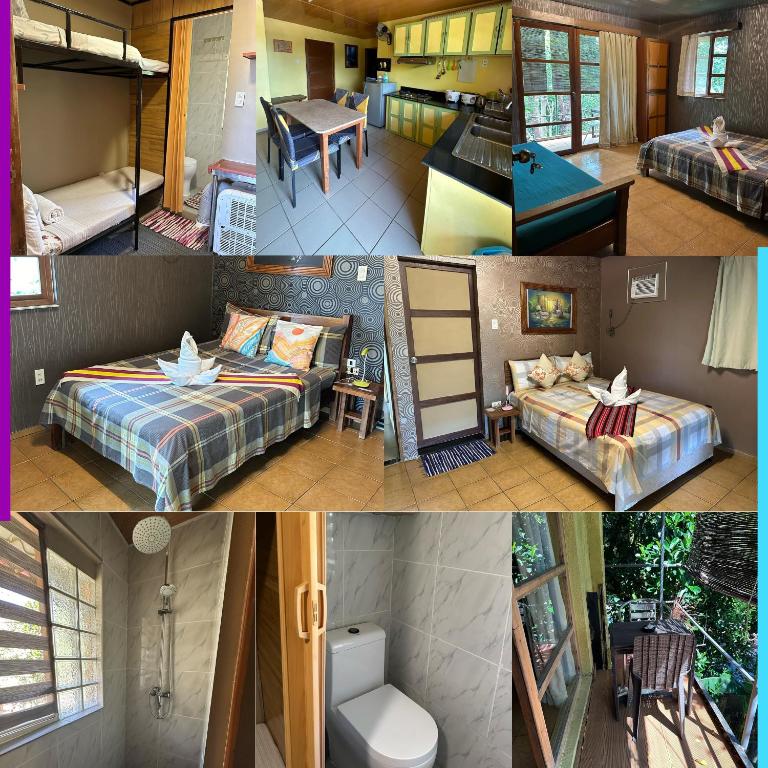 a collage of pictures of a room with two beds at Ina Homestay in Coron