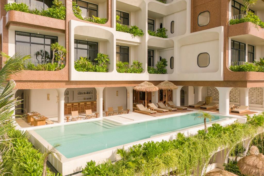 A long courtyard pool runs through the centre of the hotel.