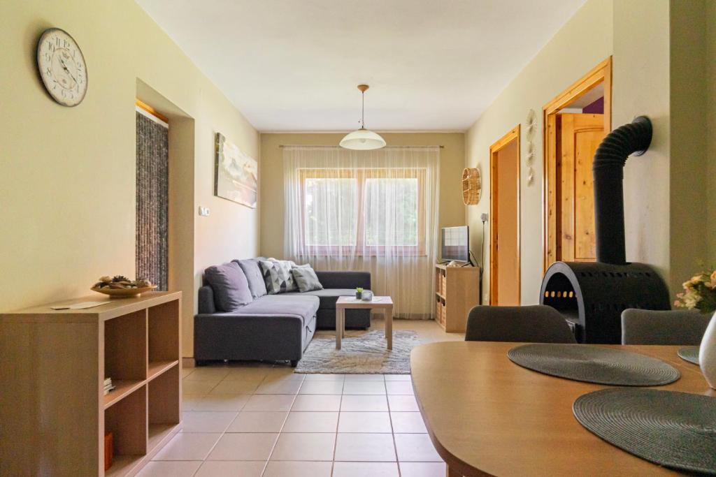 a living room with a couch and a table at Varga Apartman Balatonberény in Balatonberény