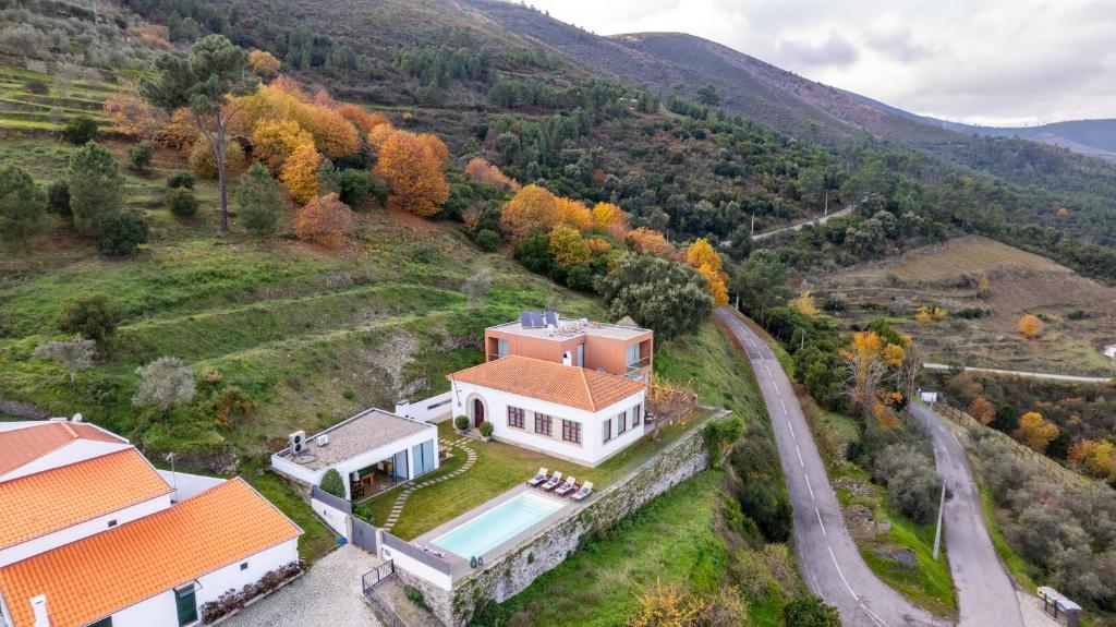 an aerial view of a house with a pool at NEW!! Lugar das Letras in Sabrosa