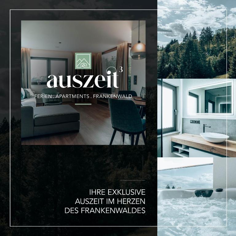a collage of images of a living room and a house at Auszeit3 in Wallenfels