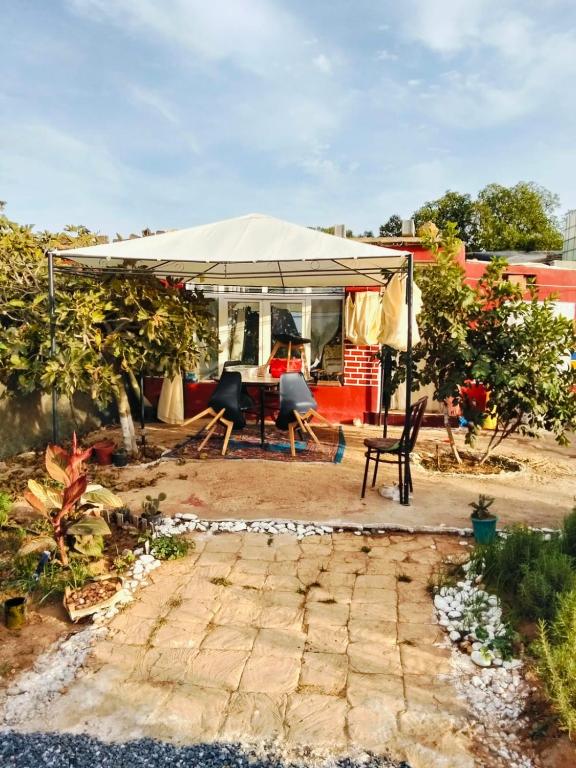 a pavilion with a tent in a garden at le Cabanon Beldi in Rabat