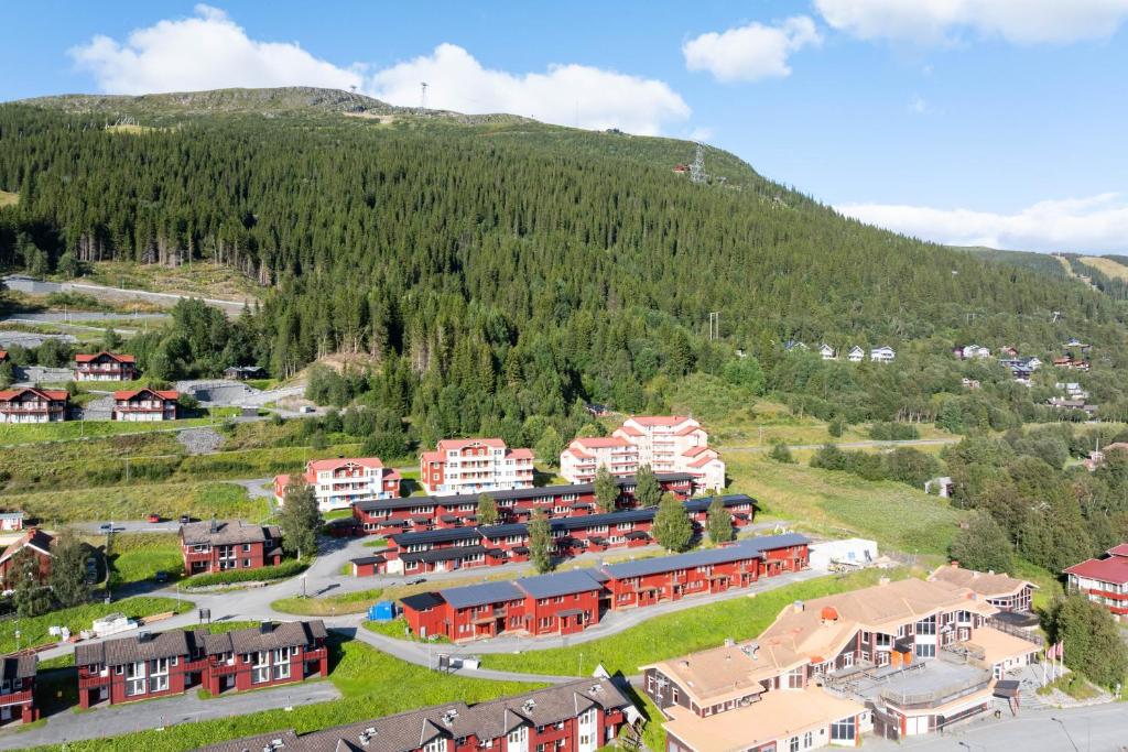an aerial view of a town in a mountain at Åre Travel - Åre Fjällbyn in Åre