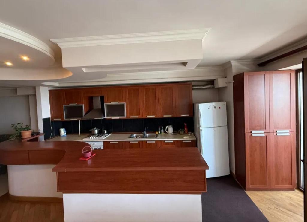 Η κουζίνα ή μικρή κουζίνα στο Солнечная квартира