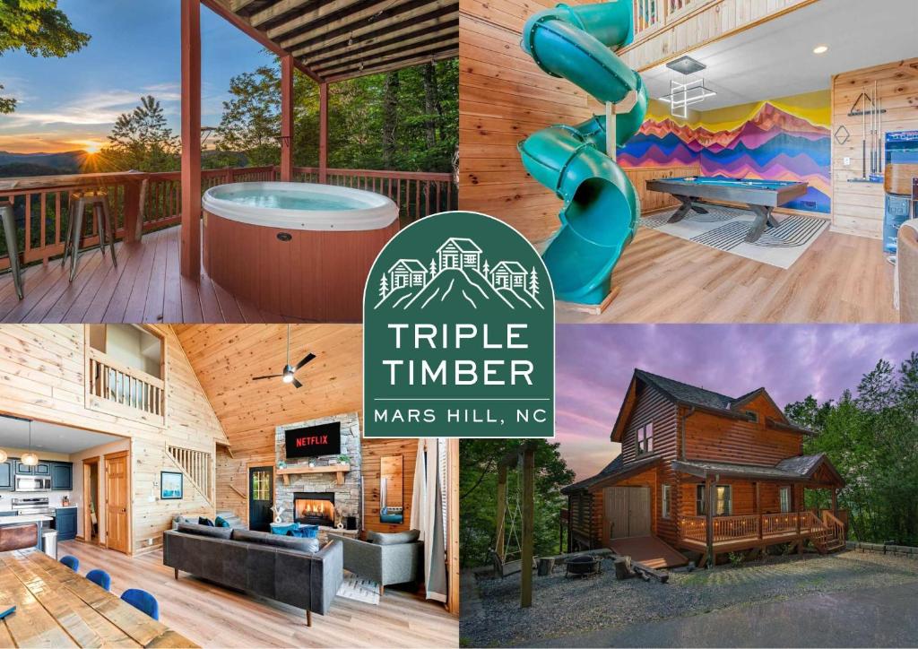 a collage of pictures of a house at 7 Min From Hatley Pointe Views HotTub Fire Pit in Swiss
