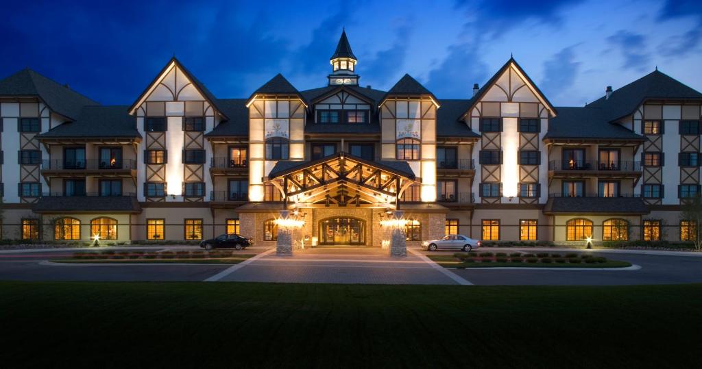 an image of a large building at night at Boyne Mountain in Boyne Falls