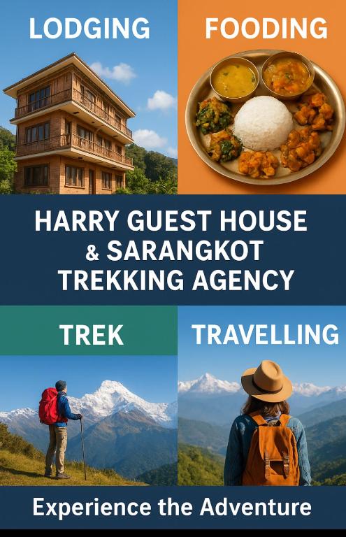 a collage of photos of travellers and food at Harry Guest House & Restaurant in Pokhara