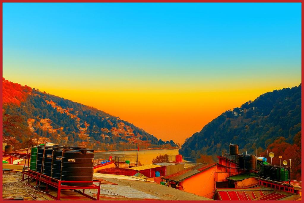 ナイニタールにあるHotel R - Radha - Continental -Mall Road Nainital - Near Naini Lake with Restaurant - Wifi - with Excellent Hospitality - A Luxury Room With Newly Decorated and Renovated Room- Book Nowの川の脇の棚