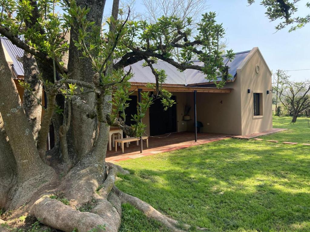 ein Haus mit einem Baum vor einem Hof in der Unterkunft La Caballeriza in La Porteña