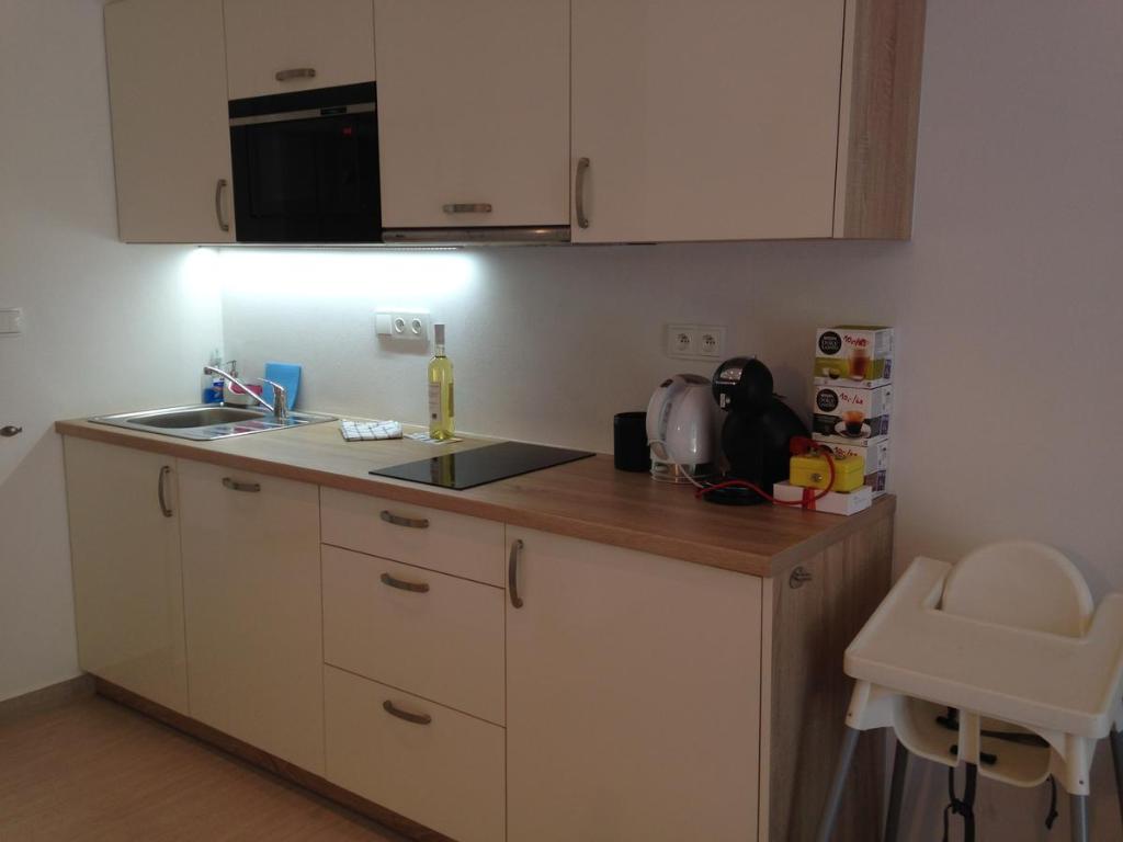 Kuchyň nebo kuchyňský kout v ubytování Apartmány Hlohovec