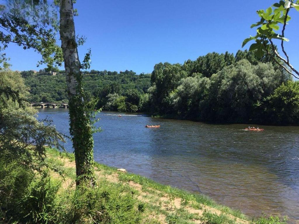une rivière avec des gens en kayak dans l'eau dans l'établissement Verte Rive – Maison climatisée en bord de Dordogne, à Cénac-et-Saint-Julien