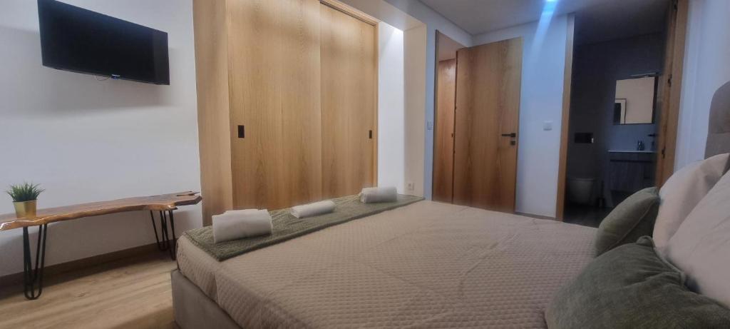 un soggiorno con letto e TV a schermo piatto di Serração House - Gerês a Rio Caldo