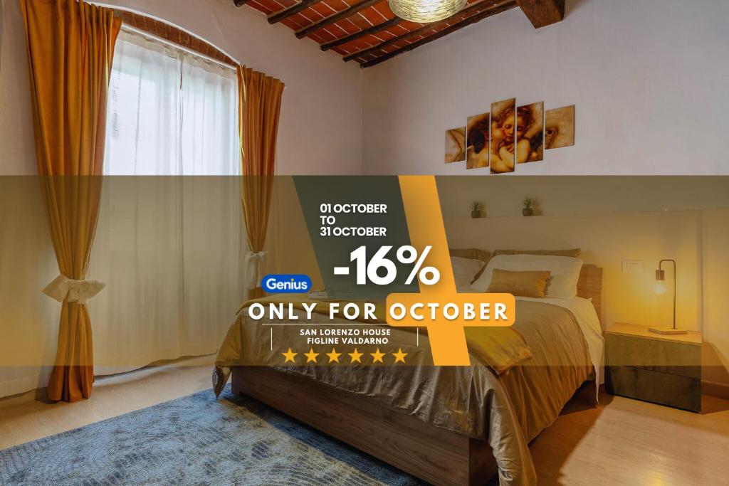 a sale sign in a bedroom with a bed at Figline Valdarno , Monolocale nel centro a 2 passi dalla stazione ! in Figline Valdarno