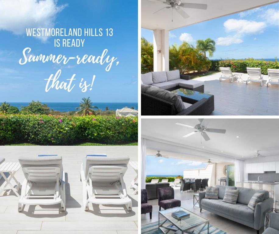 un collage de quatre photos d'une maison dans l'établissement West Coast 2 Bed Sea View Westmoreland Hills Villa, à Saint James