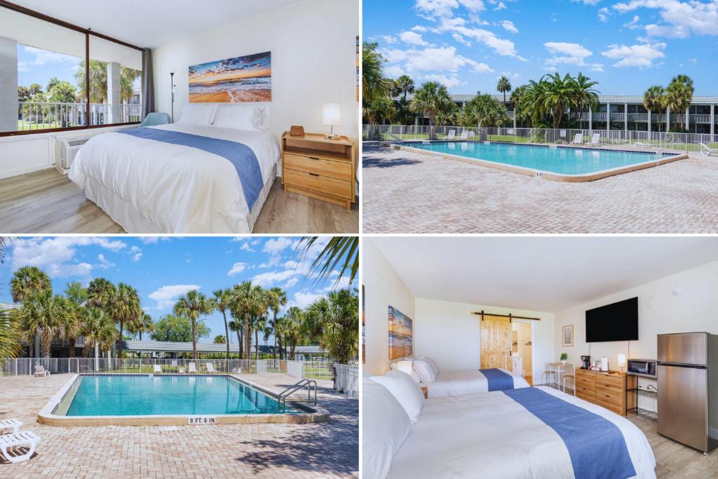 a collage of photos of a hotel room with a pool at 2050 E IRLO BRONSON 1BED in Kissimmee