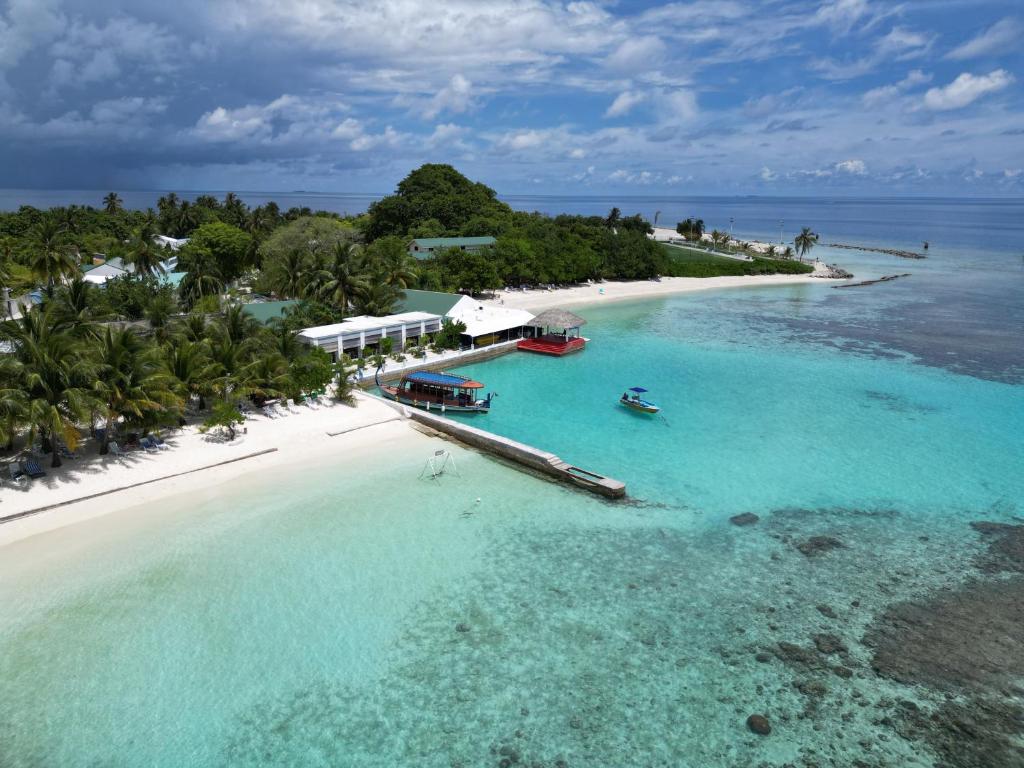 an aerial view of an island in the ocean at Lagoon View in Bodufolhudhoo