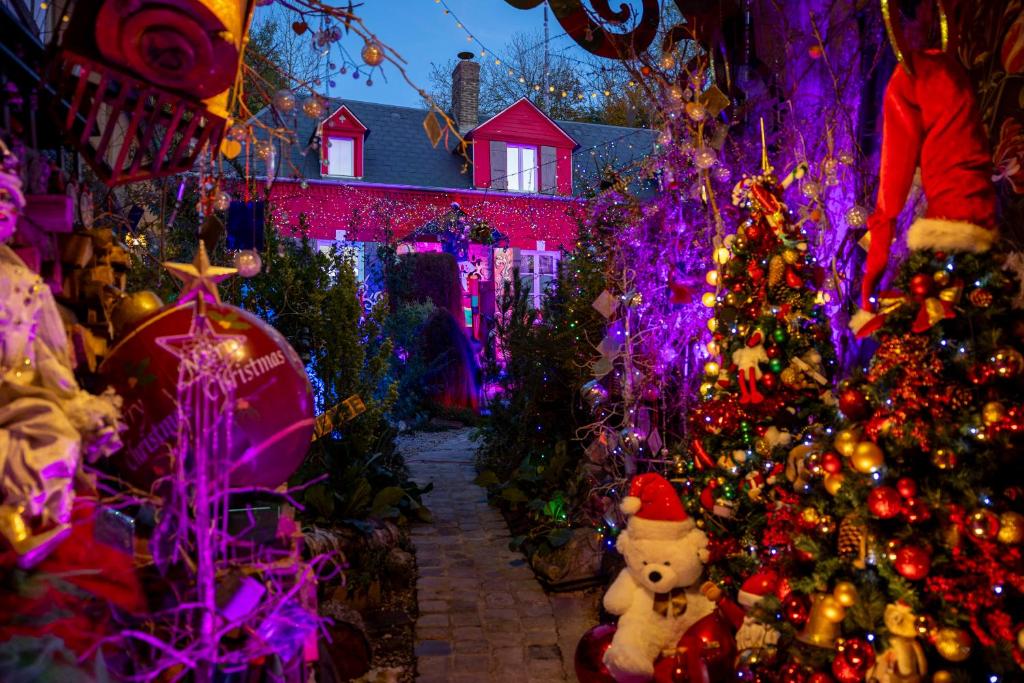 a room filled with christmas trees and purple lights at Au2 Maison d'Hôtes - Guest House Au2 in Muidorge