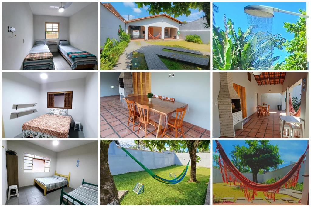 un collage de fotos de una casa en Casa Temporada Ubatuba próxima à praia, check-in e out flexíveis com 5 vagas na garagem, wifi, en Ubatuba